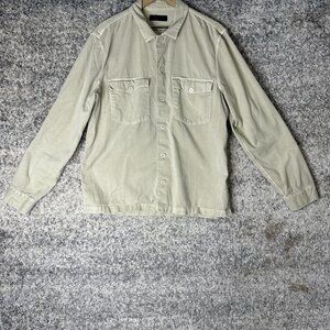 AllSaints Shirt Mens 2XL Beige Cotton Twill Button Front Utility Overshirt